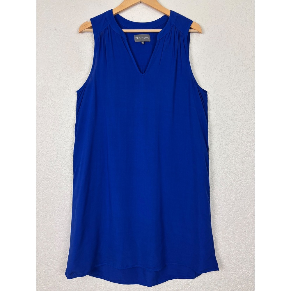 Michael Stars Cobalt Blue‎ Rayon V-Neck Sleeveless Shift Dress Style 3054 Medium